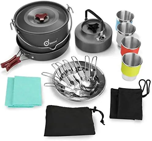 YTYIN 22-Piece Camping Cookware Kit For Four With Kettle