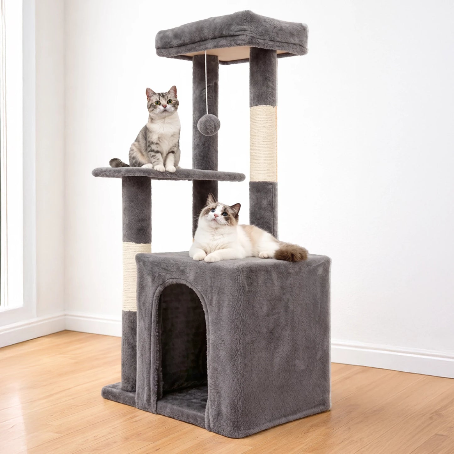 Cat Tree Indoor Cat Tower With Scratching Posts Condo And Hanging Ball Toys