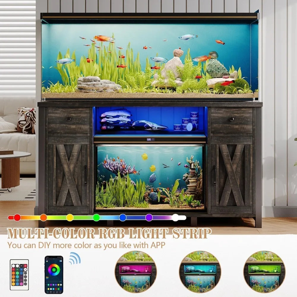 Heavy Duty Metal Aquarium Stand With LED Lighting And Outlets