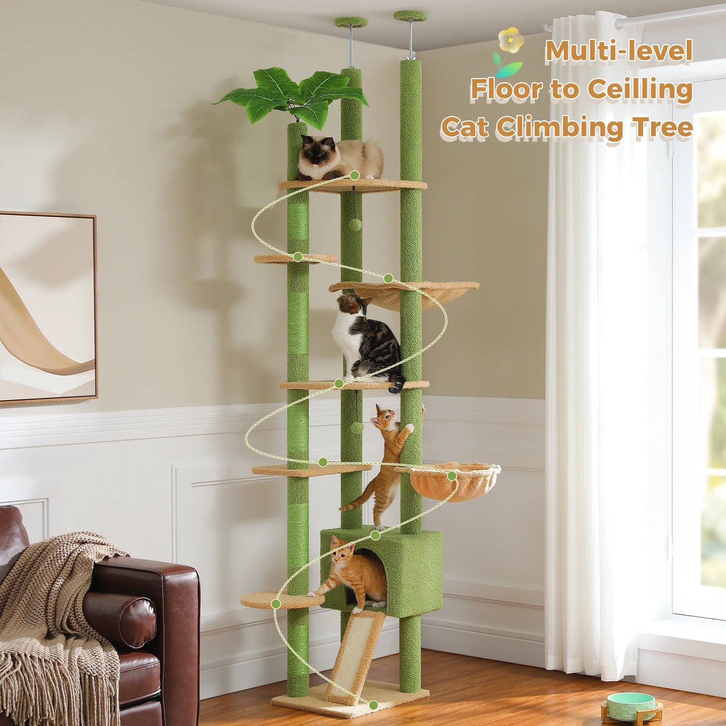 PETEPELA Cactus Cat Tree Floor to Ceiling Adjustable Height Tower