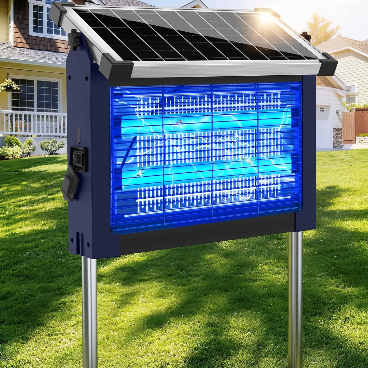 Solar Bug Zapper Outdoor 4500V Mosquito Killer With Panel Sensor
