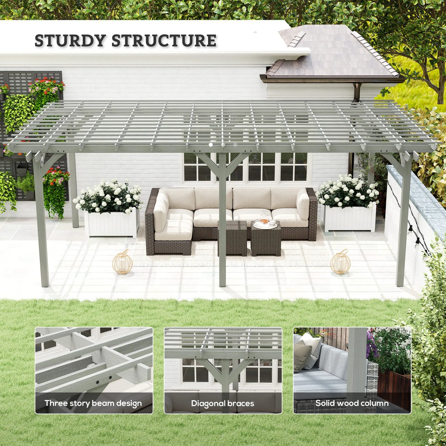 Wooden Outdoor Pergola Gazebo With Stable Structure