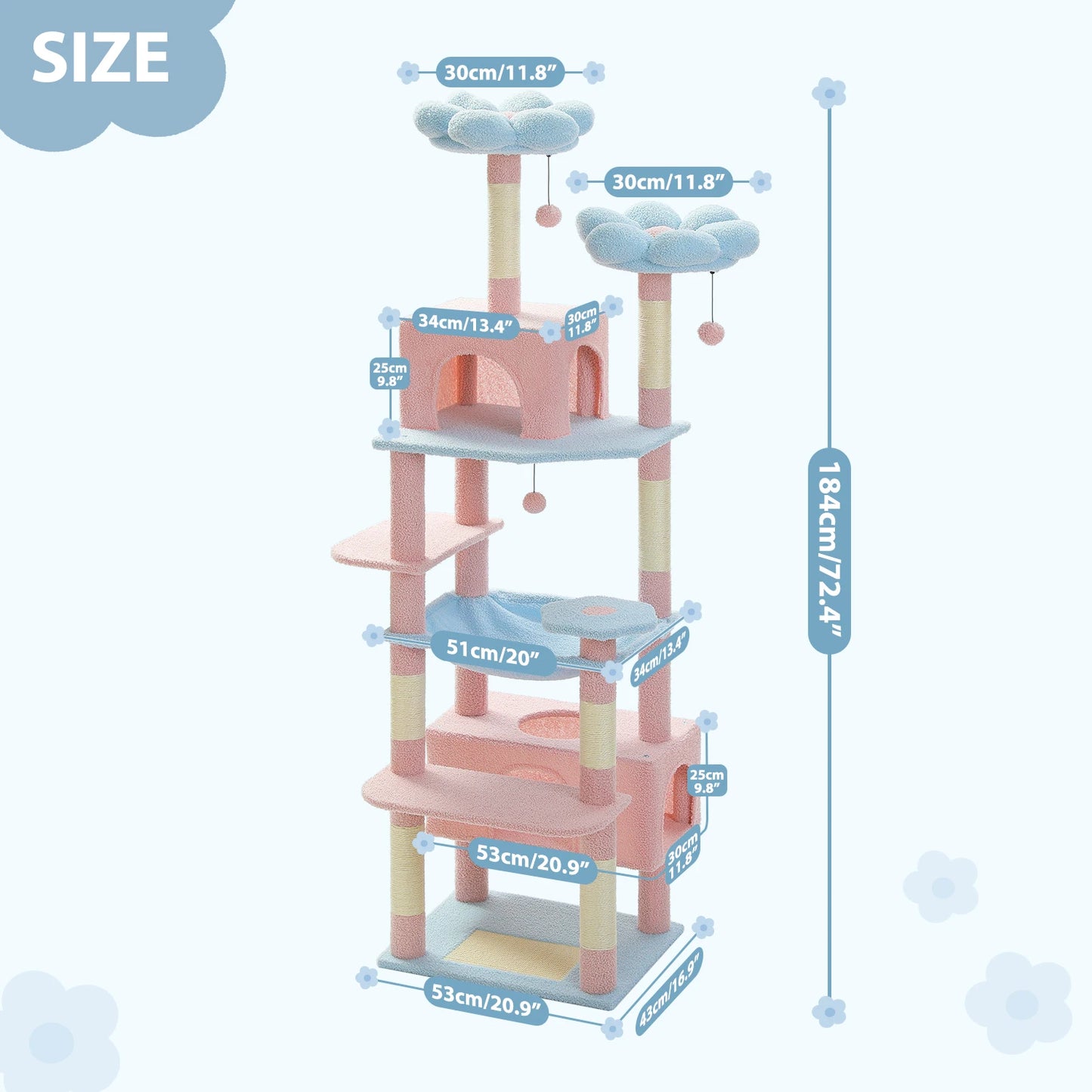 PETEPELA Cat Tree Tower For Indoor Cats With Sisal Scratching Posts And Hammock