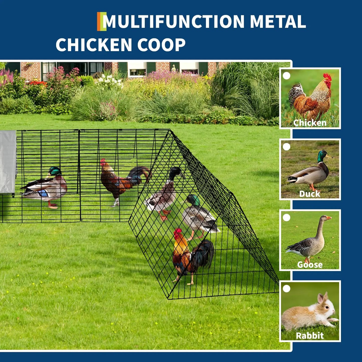 HiMISS Heavy Duty Chicken Run With Waterproof Cover For Yard