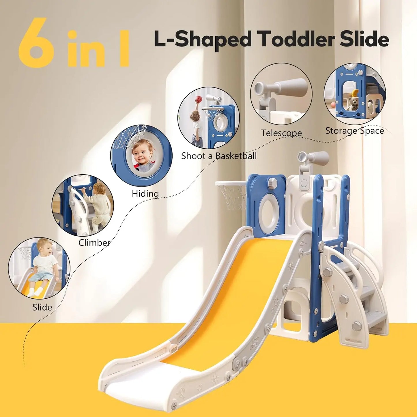 6-In-1 Kids Playset With Slide Hoop And Ring Toss Set