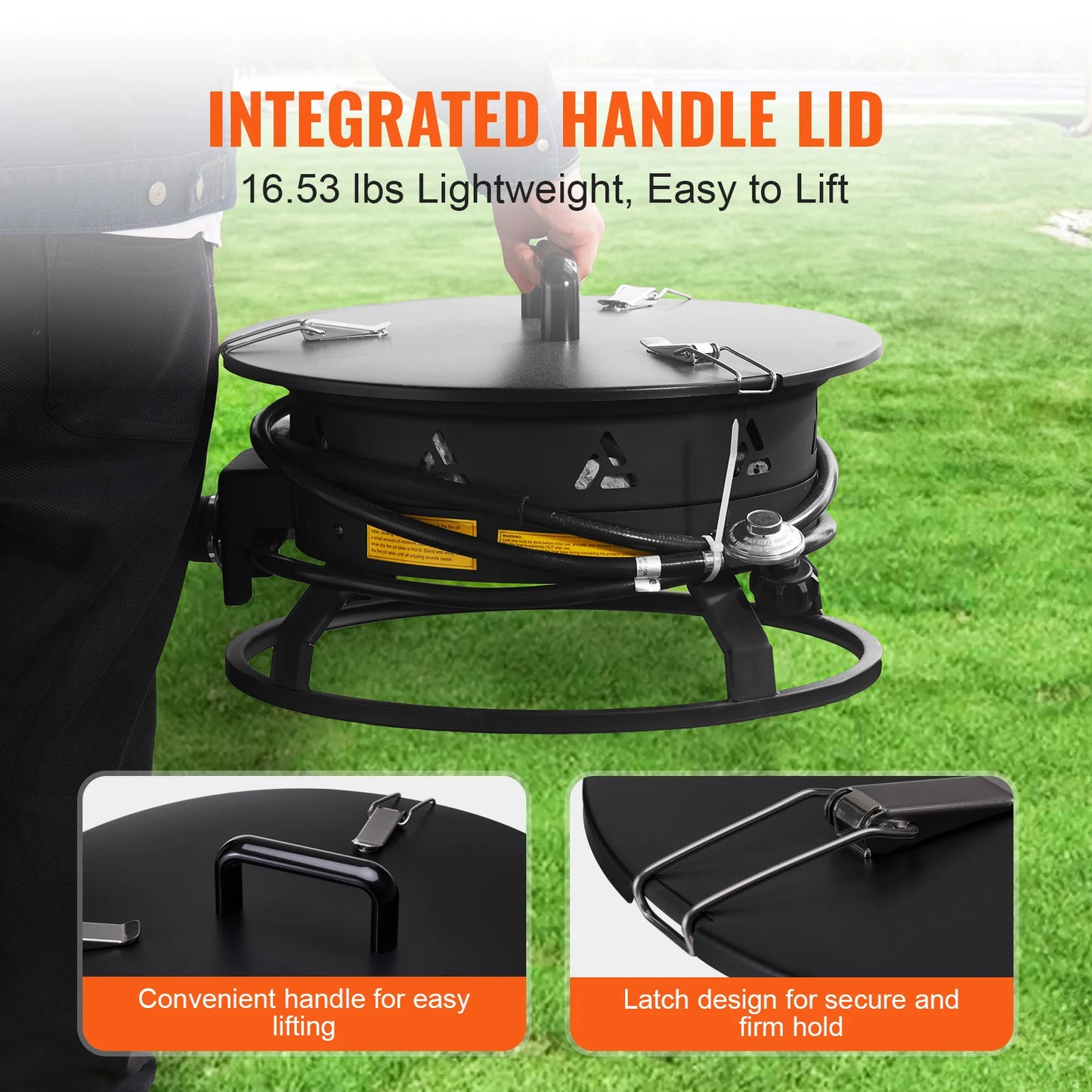 SucceBuy 19-Inch Propane Fire Pit With Cover And Lava Rocks Adjustable Flame