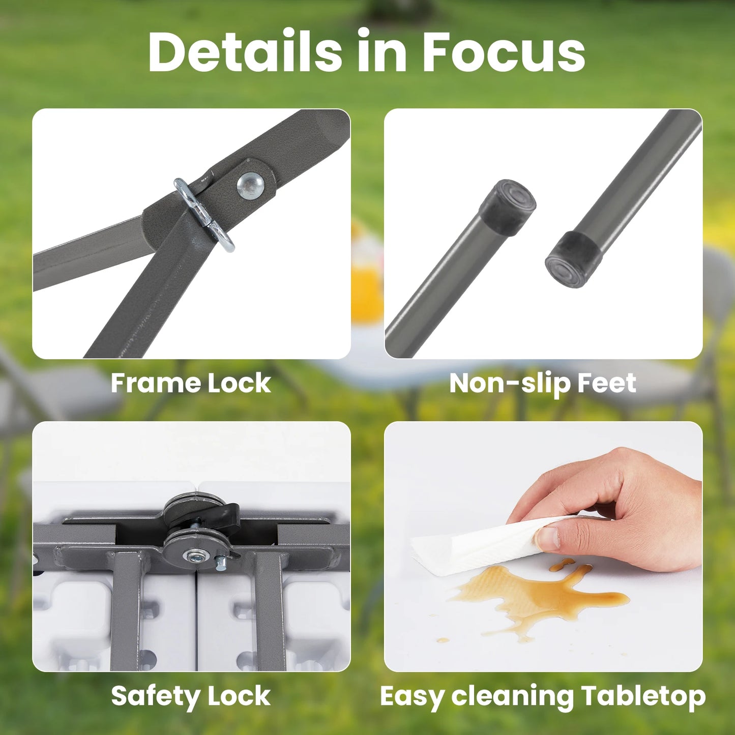 JHK Portable Folding Camping Table Carrying Handle Safety Lock