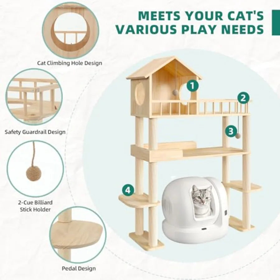 Wood Cat Tower For Automatic Litter Box Self Cleaning Solid Wood
