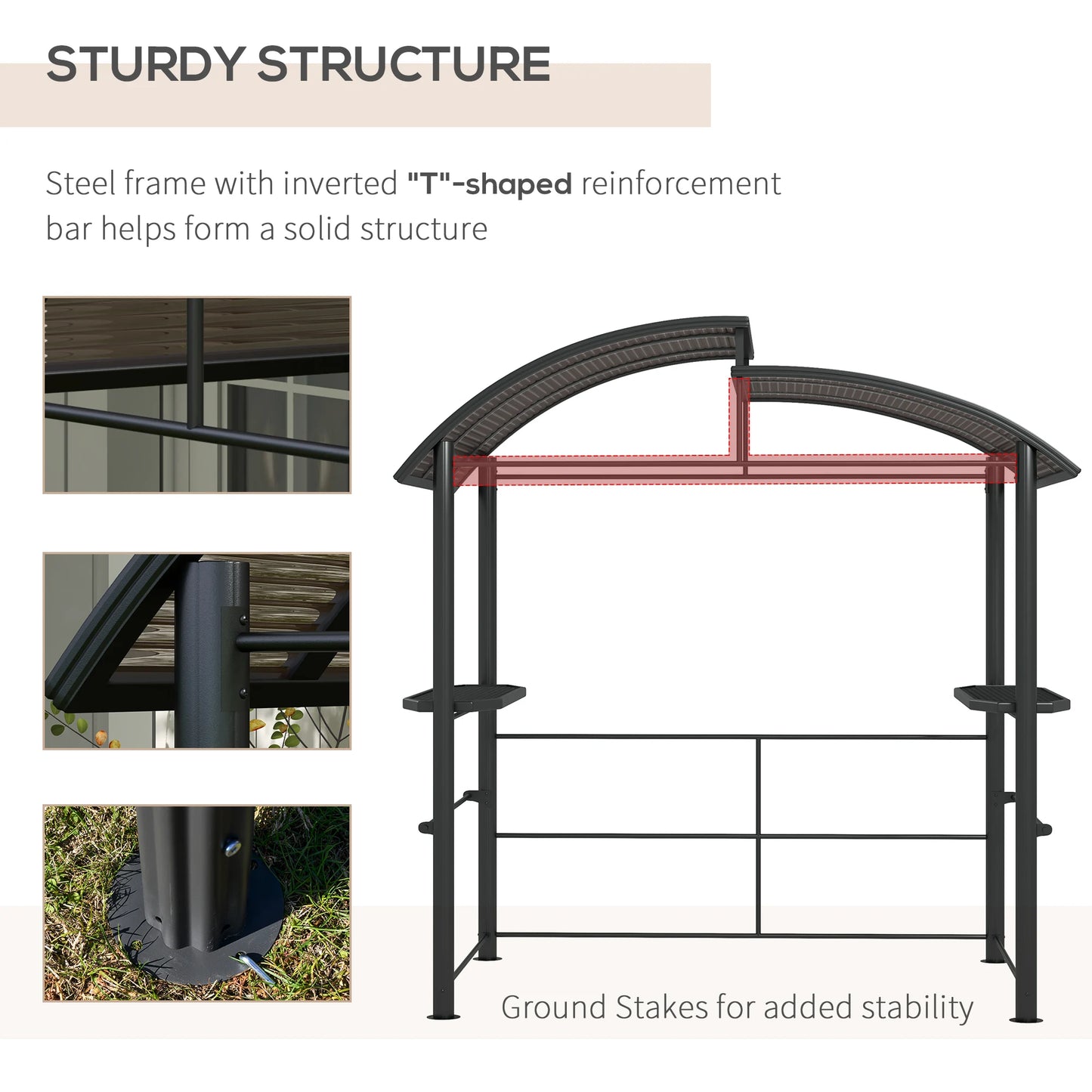 Outsunny Outdoor Grill Gazebo Canopy With Vented Polycarbonate Roof And Shelves