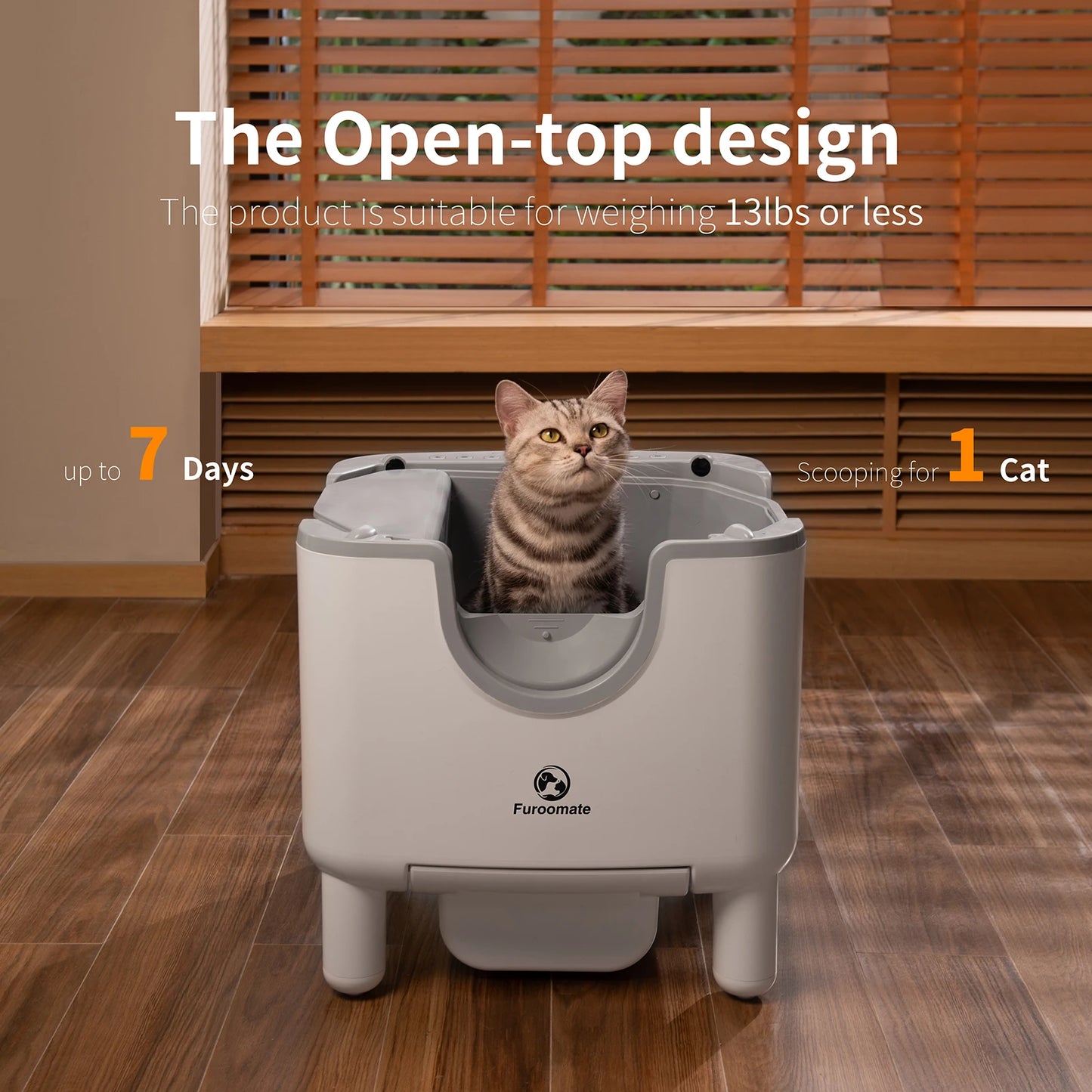 Furoomate F6 Self Cleaning Cat Litter Box Open Top With Odor Control