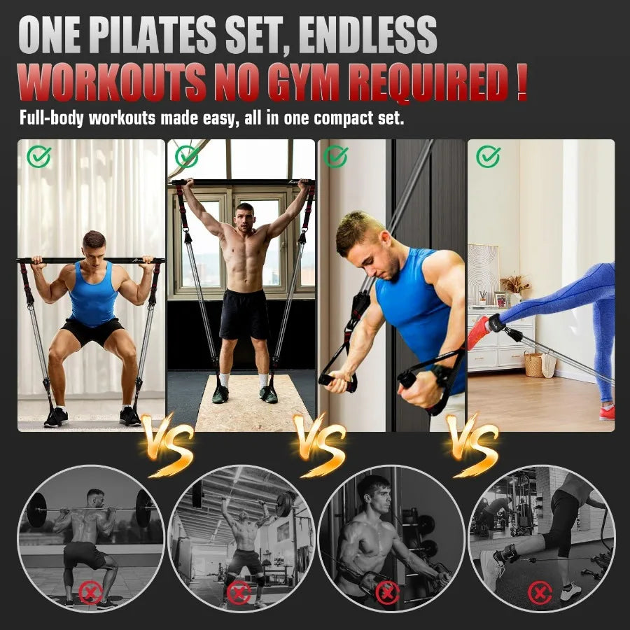 Pilates Bar Kit With Resistance Bands Heavy Duty Home Gym