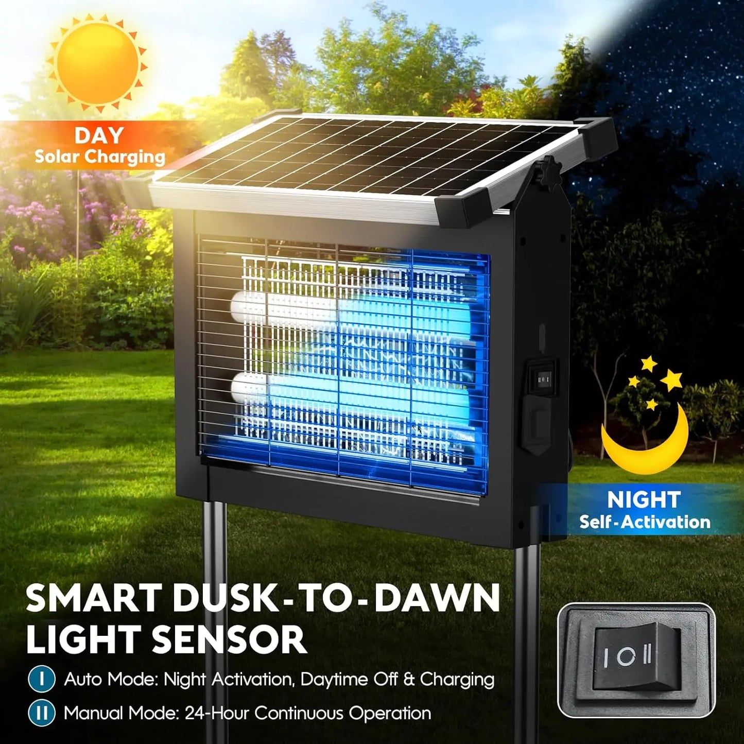Solar Bug Zapper Outdoor 4500V Mosquito Killer With Panel Sensor