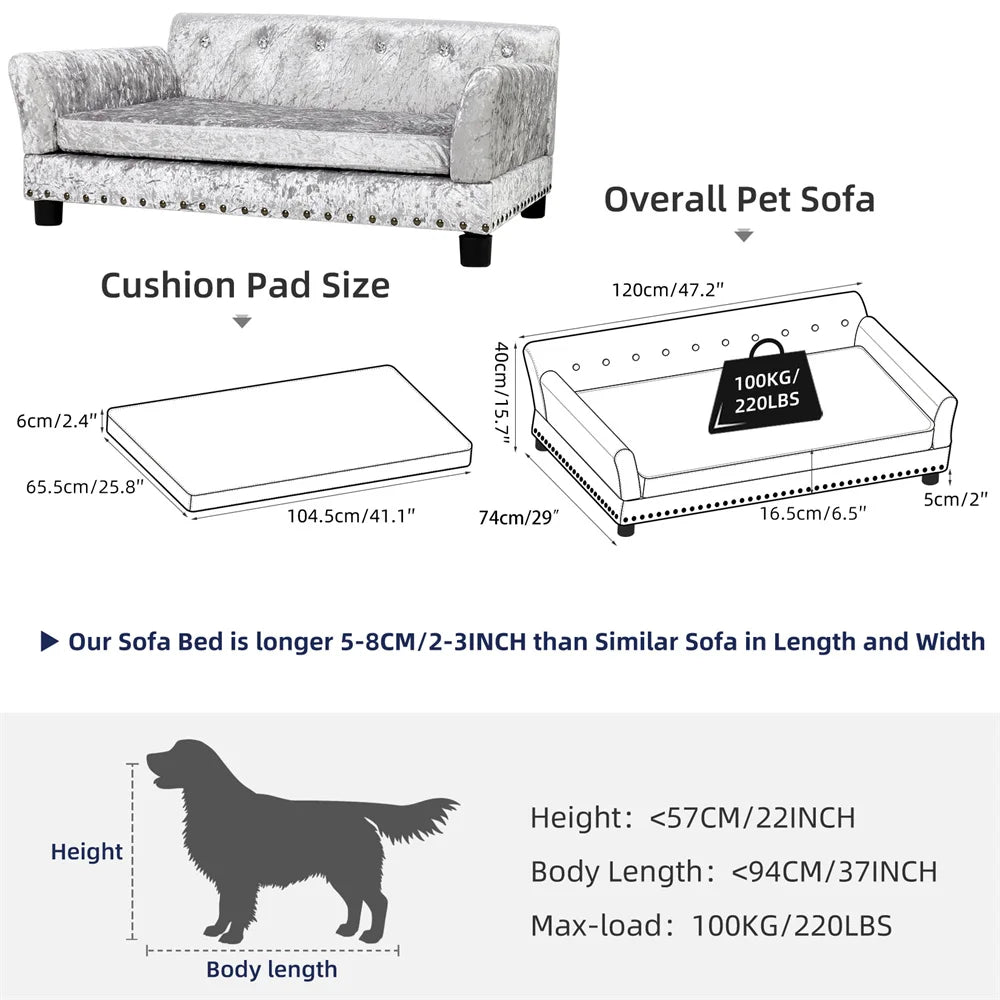 BORWART Heavy Duty Pet Sofa Raised Dog Bed Cushioned Couch Lounge