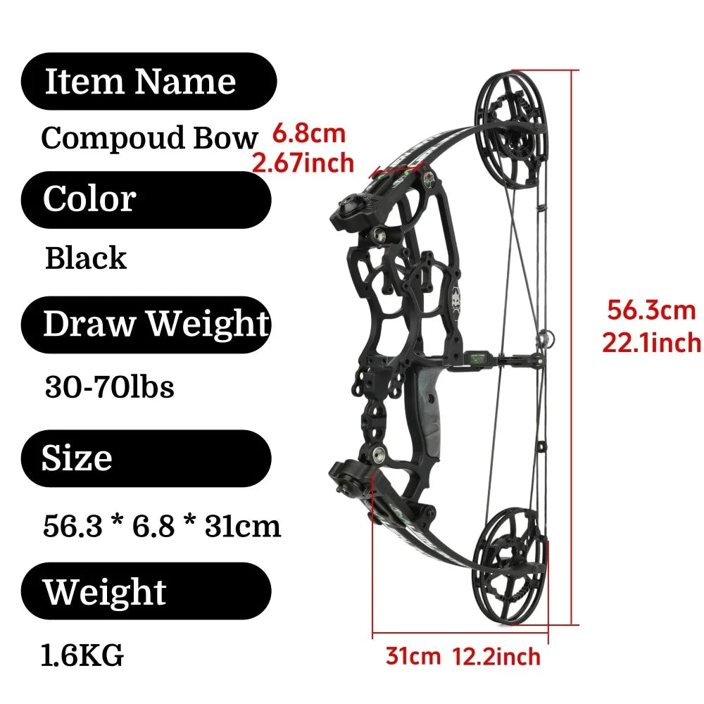 Compound Bow Kit 30 To 70Lb Adjustable Eighty Percent Let Off 340FPS