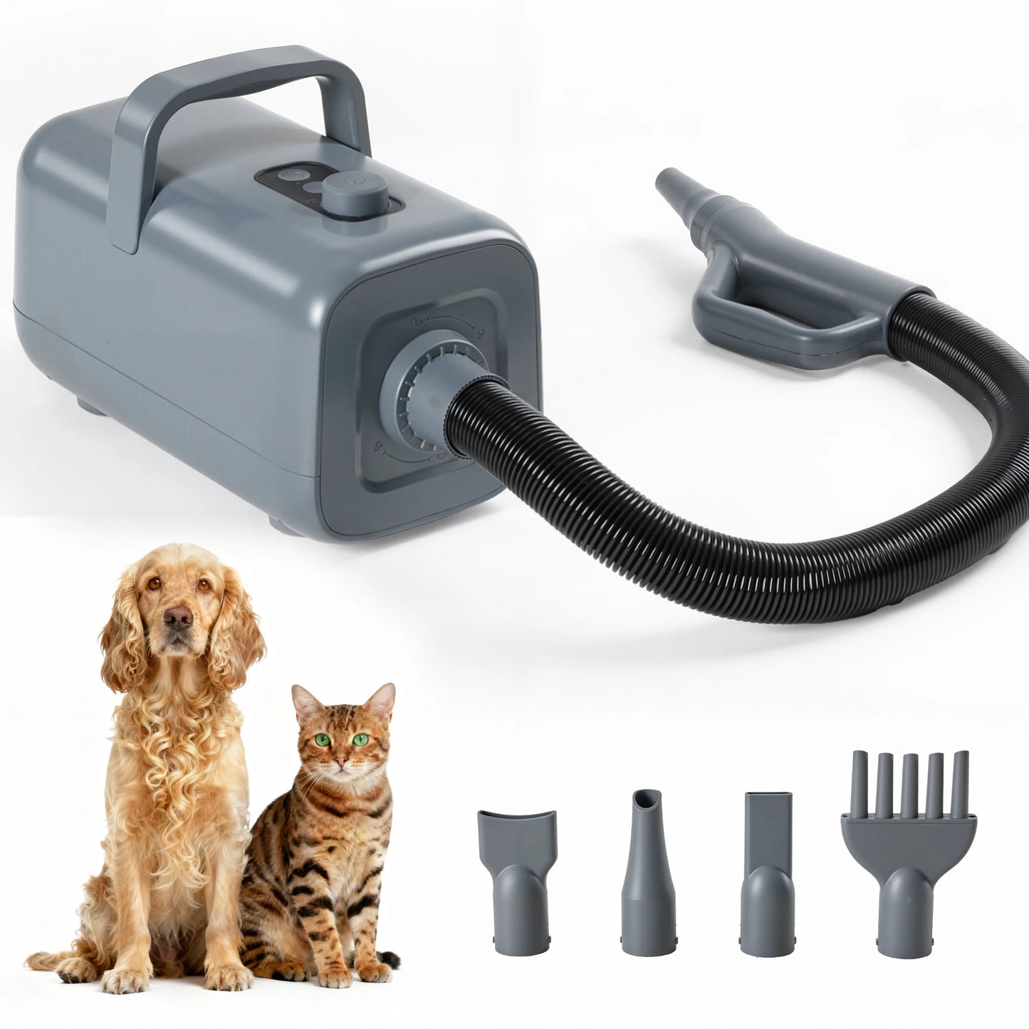 5-Piece Pet Blow Dryer Grooming Vacuum Kit With Nozzles