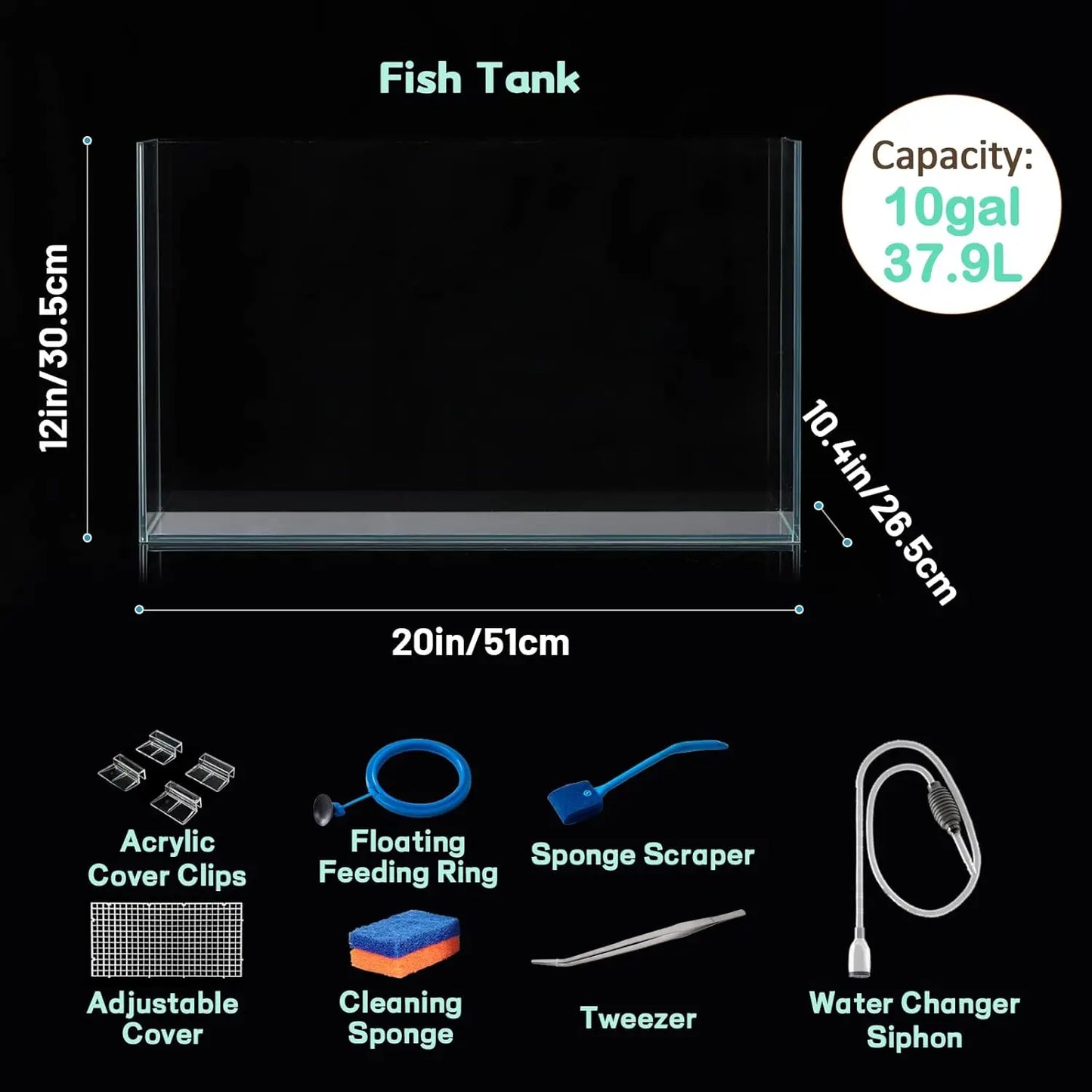 Ultra Clear Rimless Glass Betta Aquarium With Cover And Tools