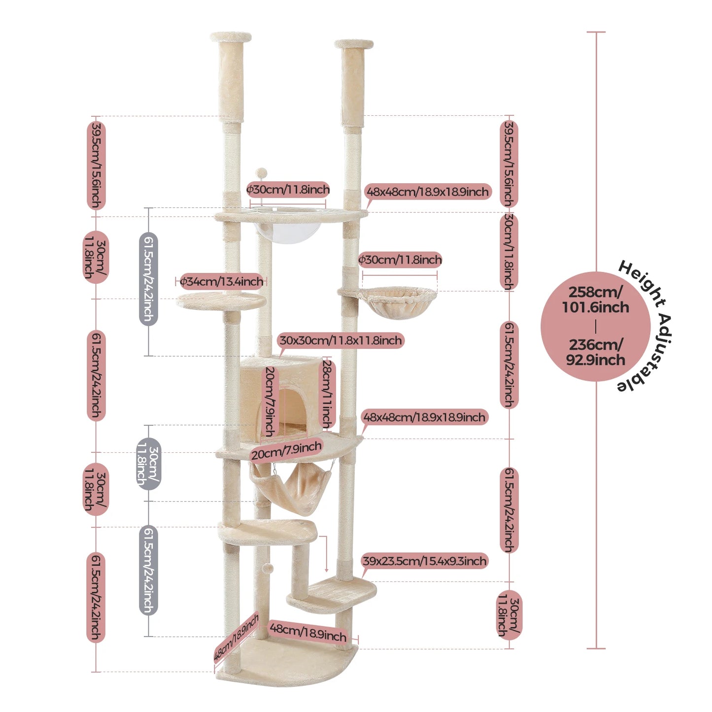 PAWZ Road Floor To Ceiling Cat Tree With Scratching Posts