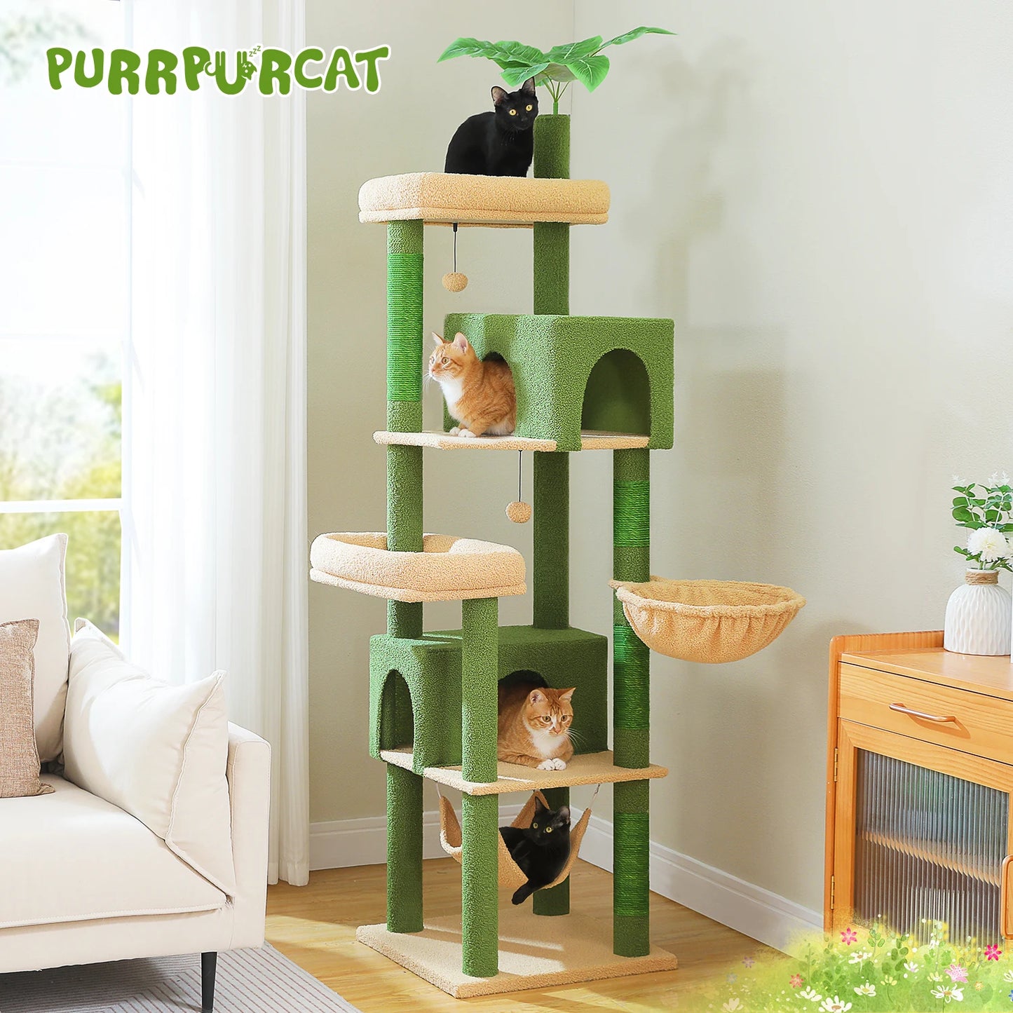 PEQULTI Cat Tree Tower With Perches, Condos, Hammocks, Sisal