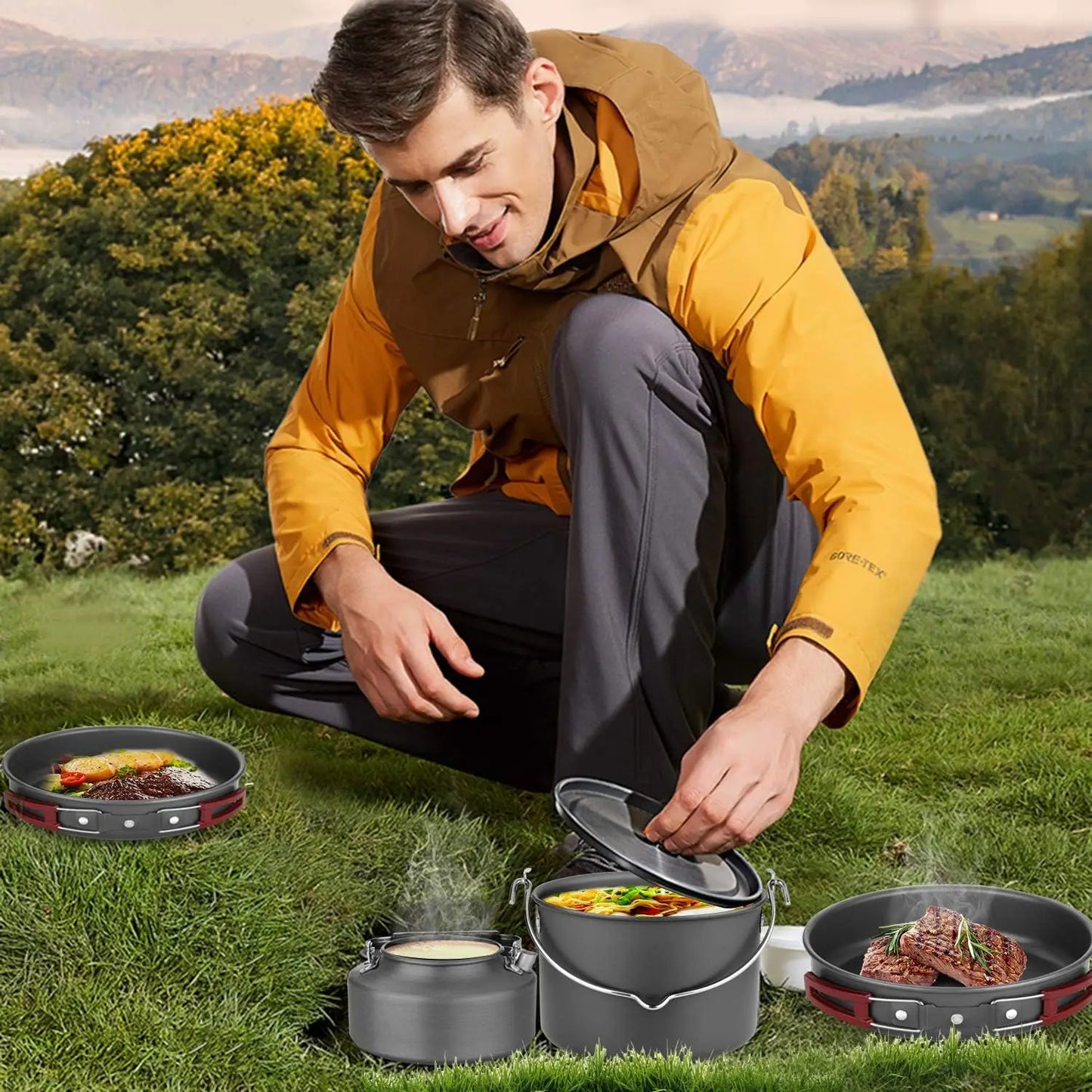 YTYIN 22-Piece Camping Cookware Kit For Four With Kettle