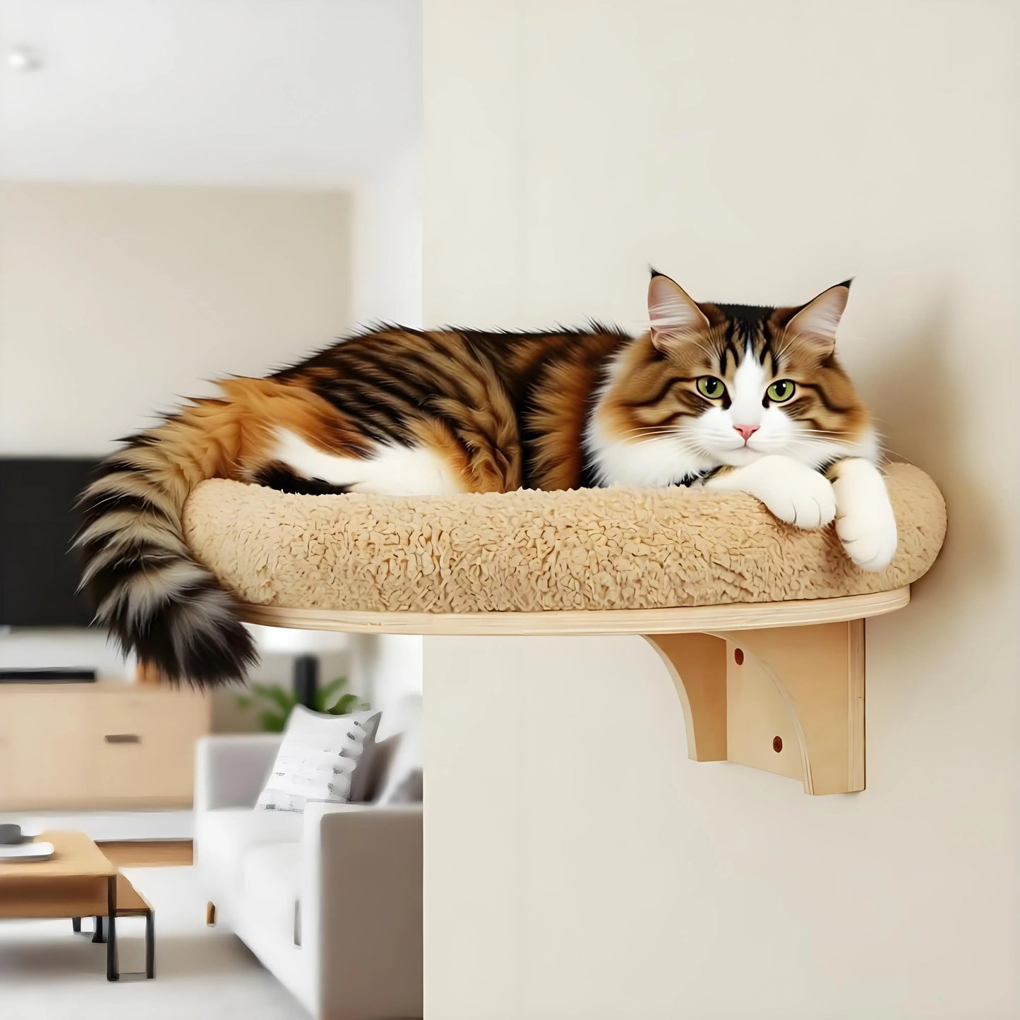 Cat Wall Mounted Solid Pine Wood Climbing Ladder With Hammock And Scratching Post