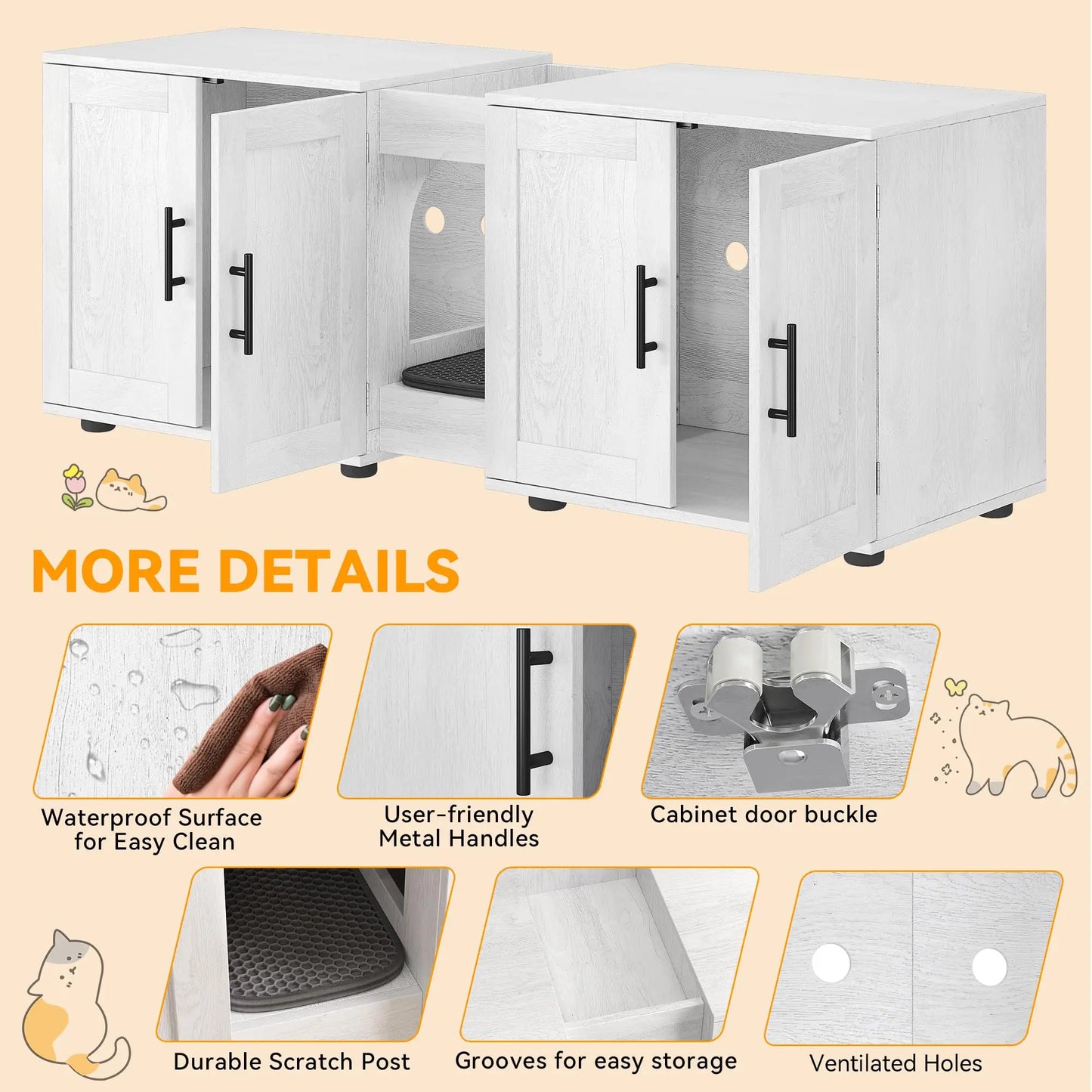 HiMISS Litter Box Enclosure For Two Cats Hidden Cat Villa