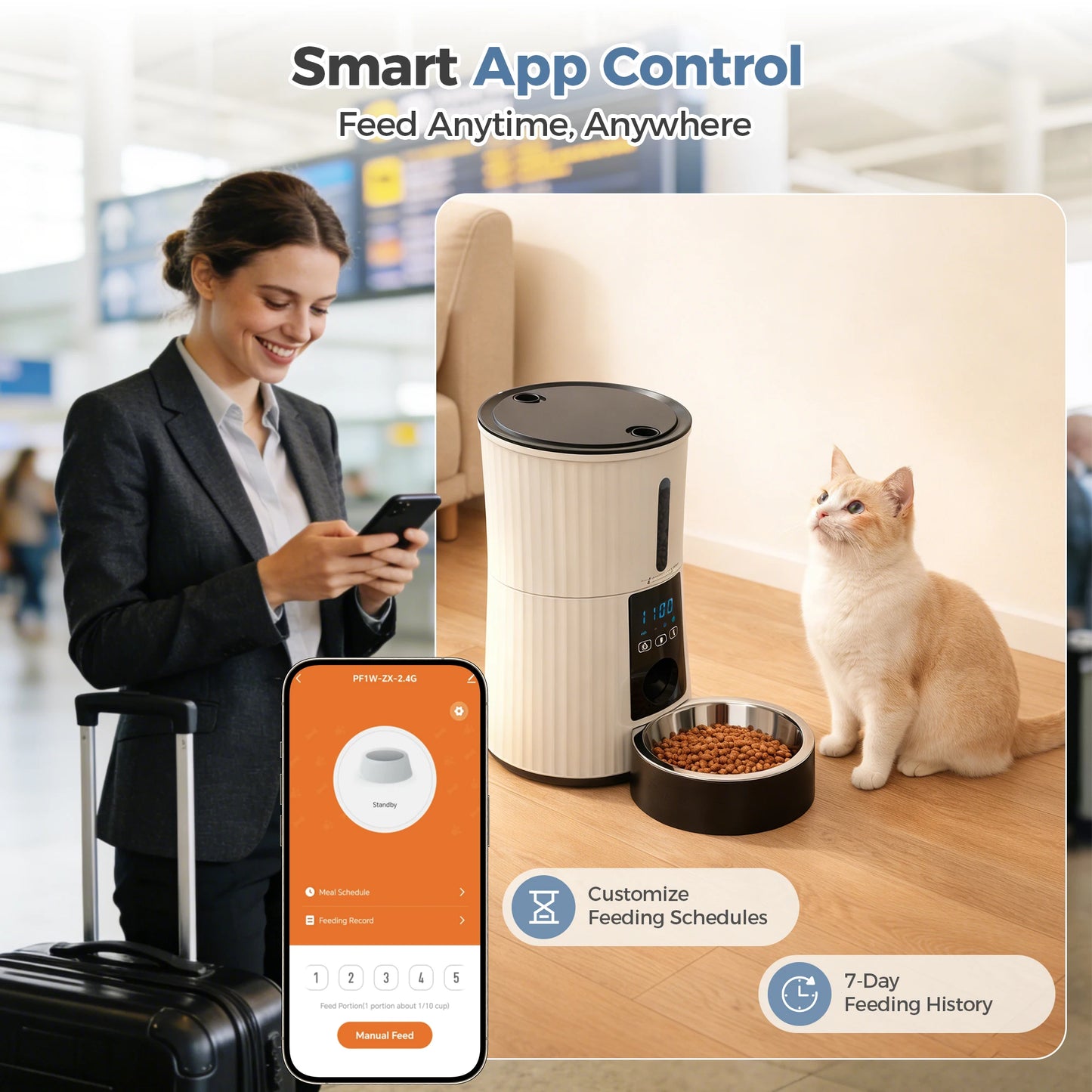 JHK Automatic Cat Feeder With WiFi App Control Dual Power