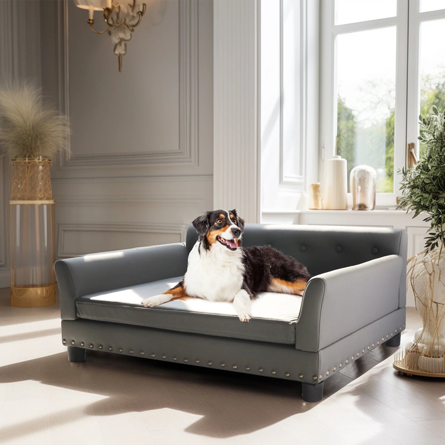 BINGOPAW Elevated Rectangle Leather Dog Bed For Indoor Comfort