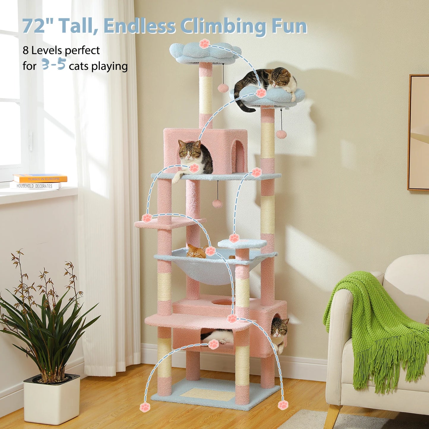 PETEPELA Cat Tree Tower For Indoor Cats With Sisal Scratching Posts And Hammock