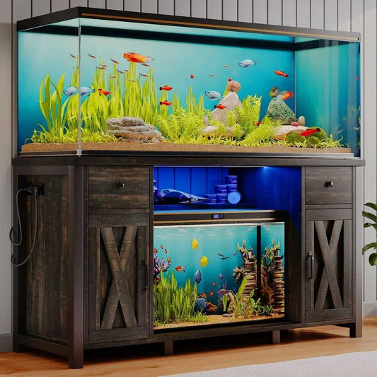 Heavy Duty Metal Aquarium Stand With LED Lighting And Outlets