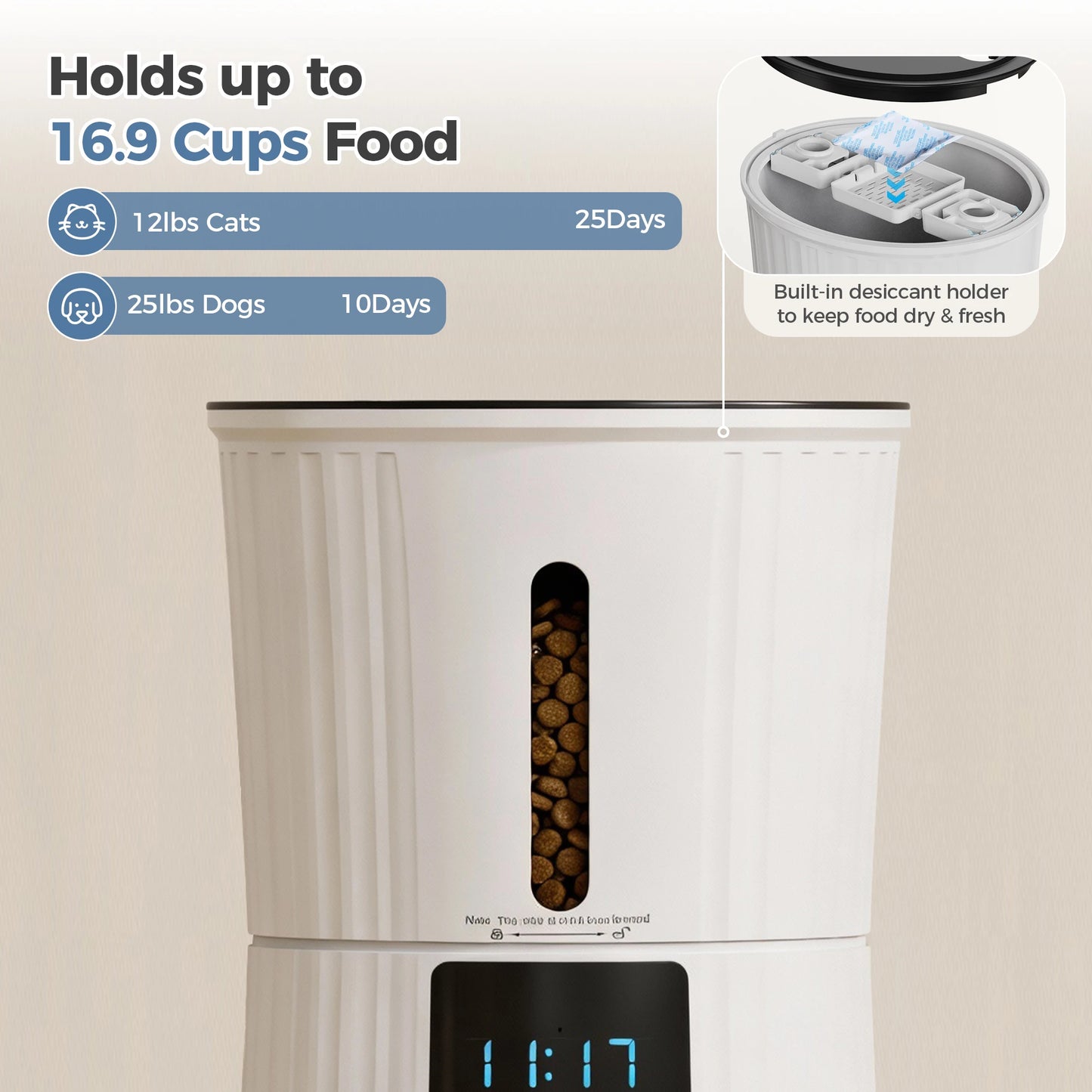 JHK Automatic Cat Feeder With WiFi App Control Dual Power