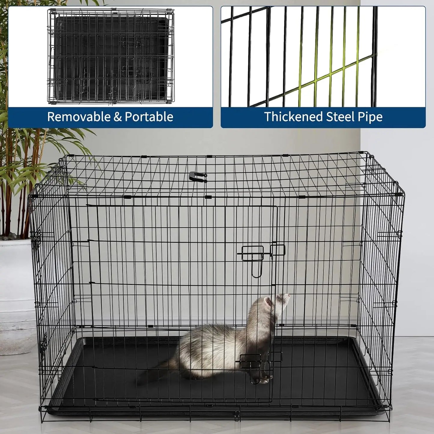 HiMISS Rabbit Cage Portable Folding Carrier With Slide Out Tray