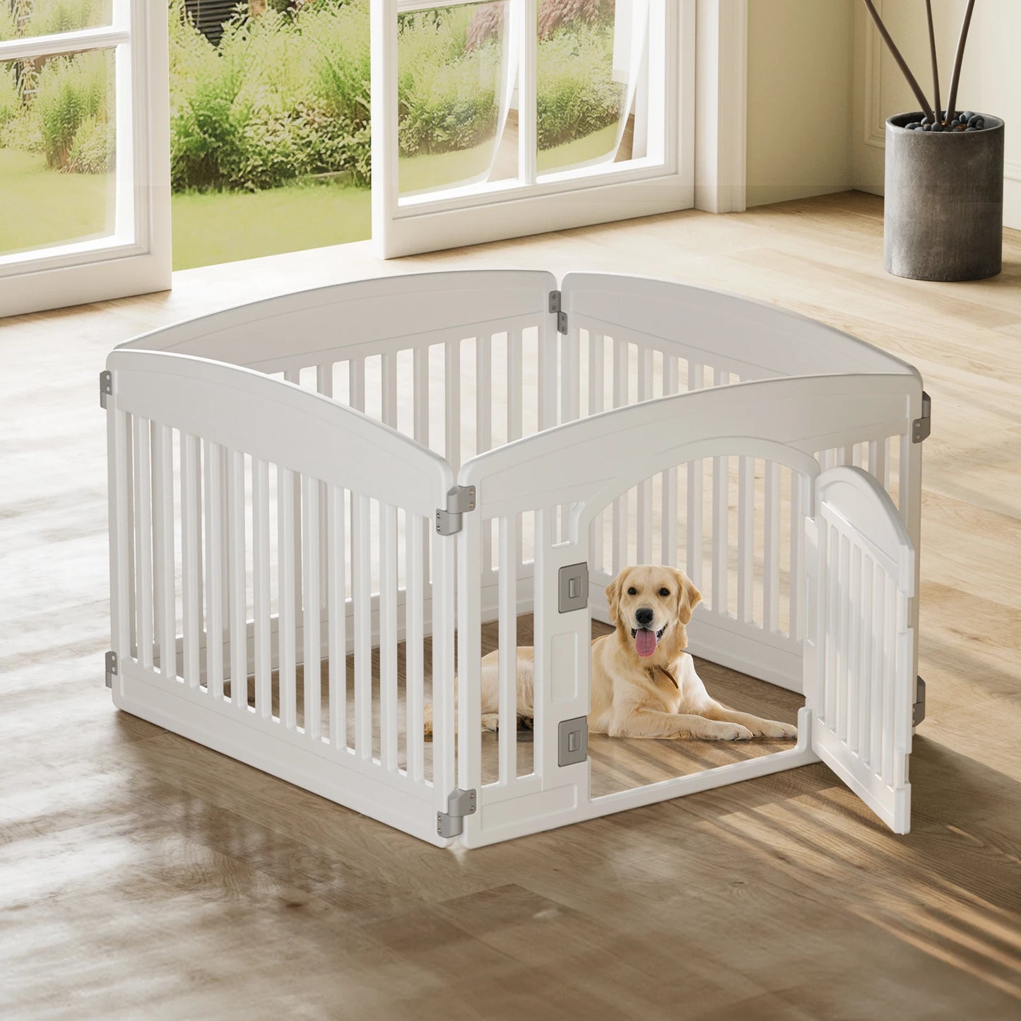 JHK Plastic Dog Playpen 6-Panel Expandable Pet Fence For Dogs