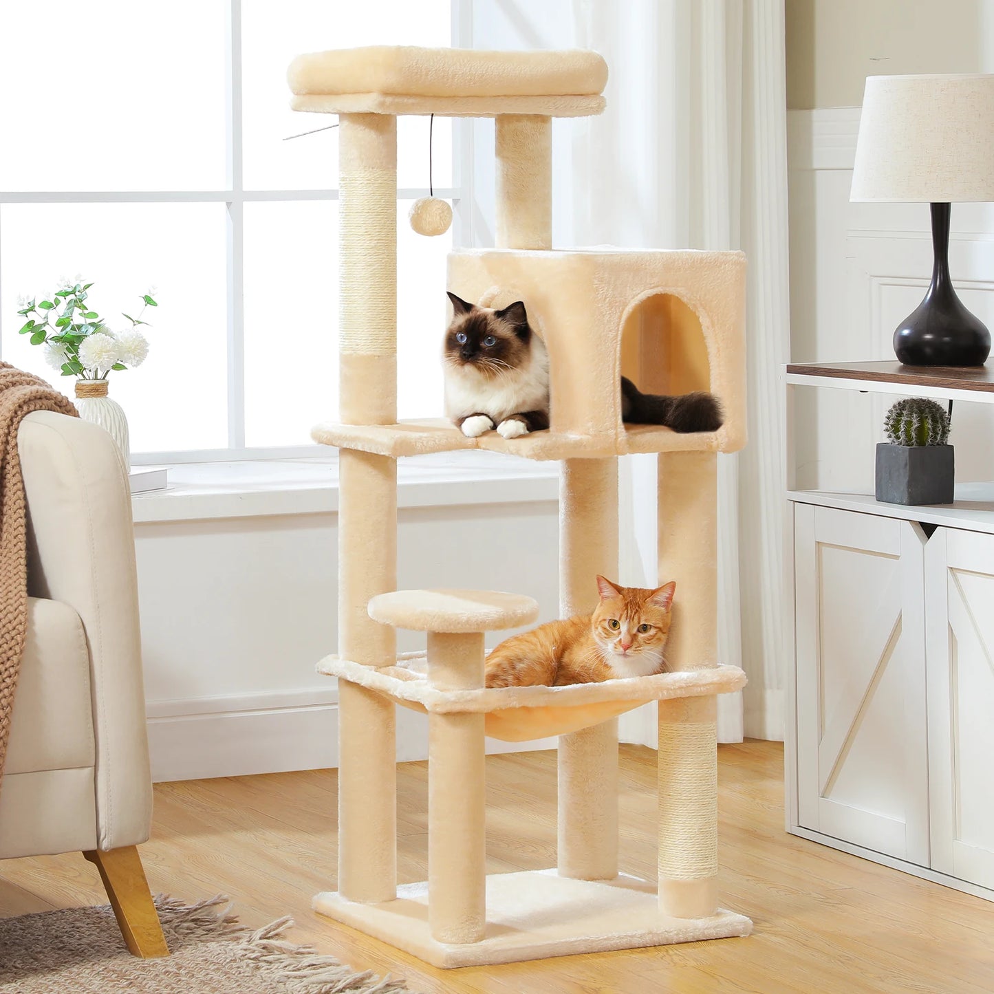 PEQULTI Five-Level Cat Tree Tower With Top Perch And Hammock