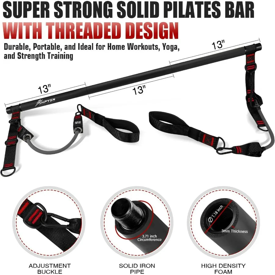 Pilates Bar Kit With Resistance Bands Heavy Duty Home Gym