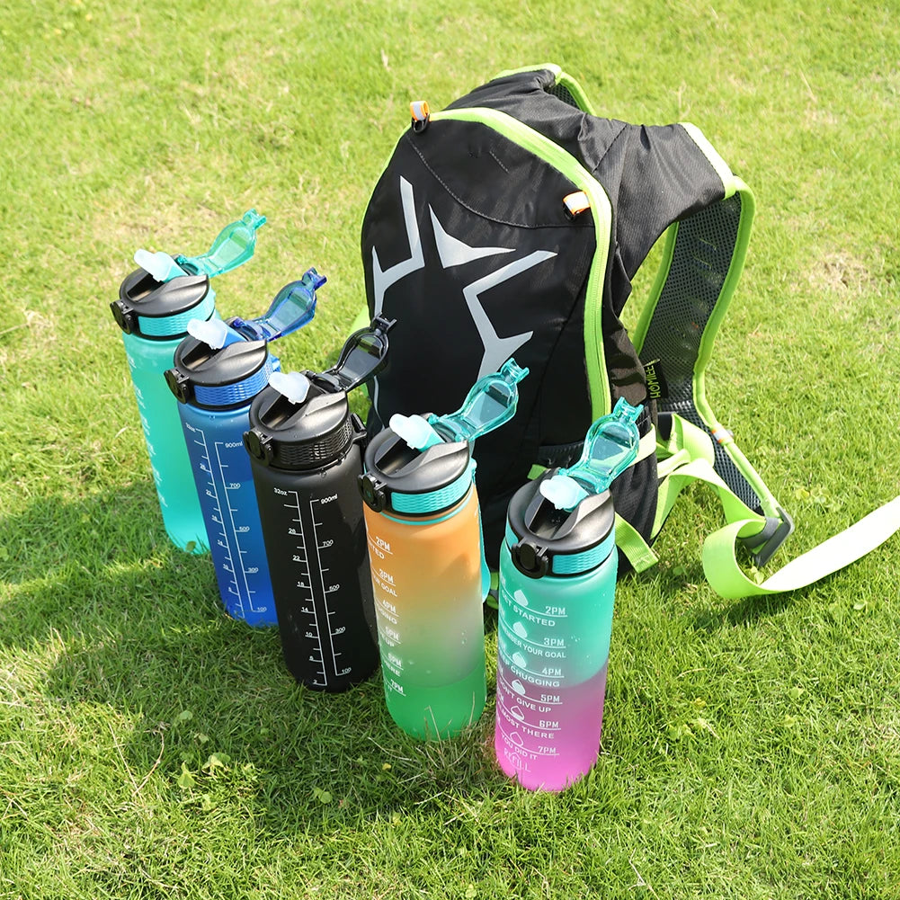 Sports Water Bottle Leakproof Frosted Cup With Time Scale Fitness
