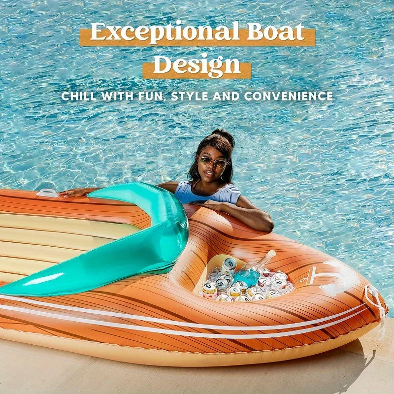 Giant Boat Pool Float With Cooler For Two Handles Tow Point