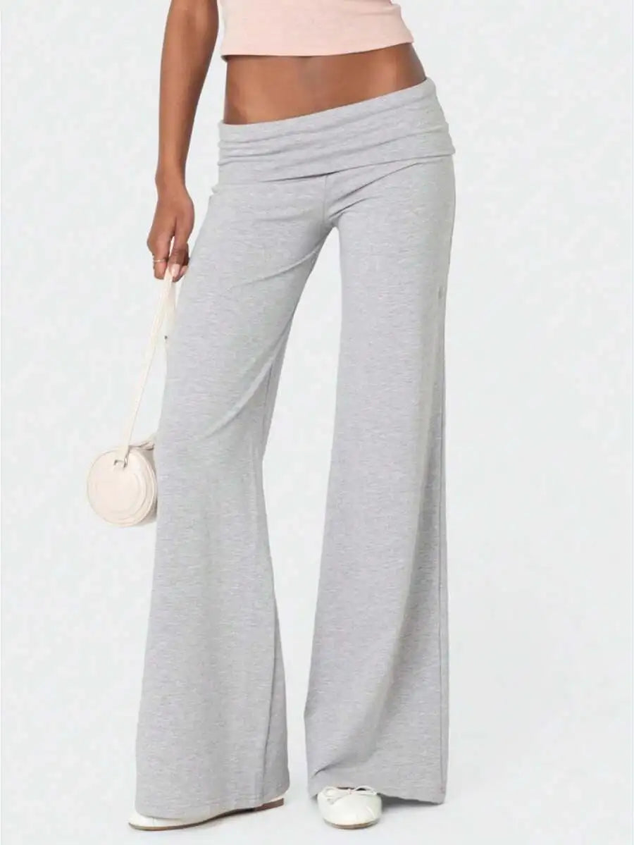 Fold Over Waist Wide Leg Yoga Pants For Women Lounge