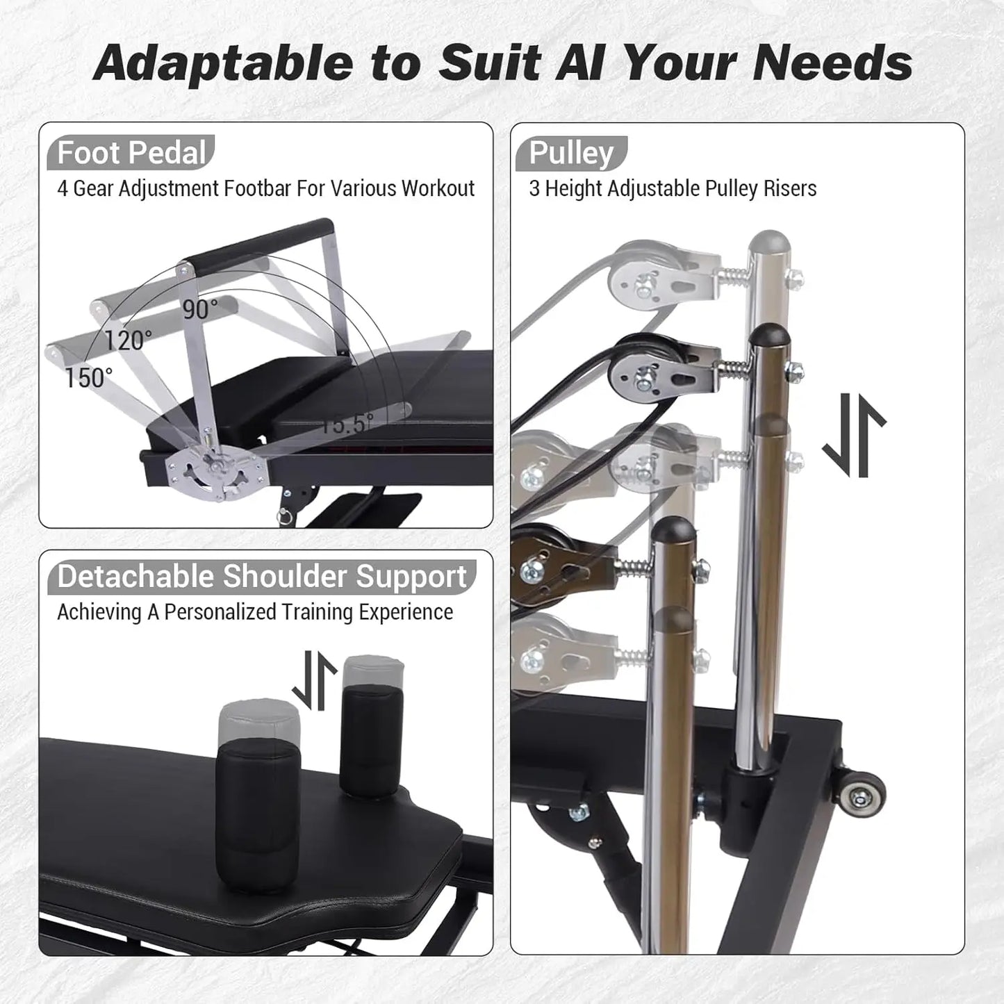 HiMISS Foldable Reformer Pilates Machine with Height Adjustments
