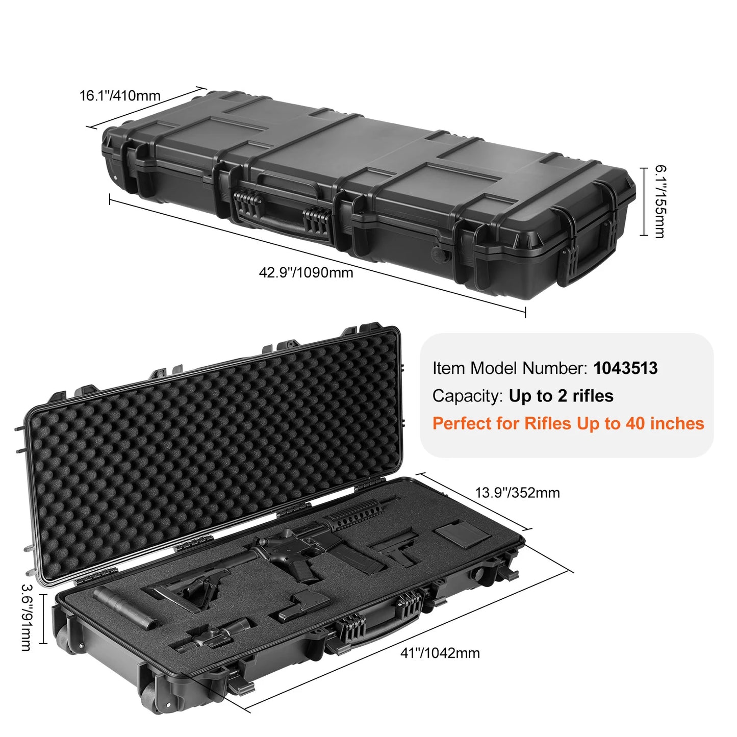 Hard Rifle Case Portable Long Gun Storage, Shockproof and Waterproof