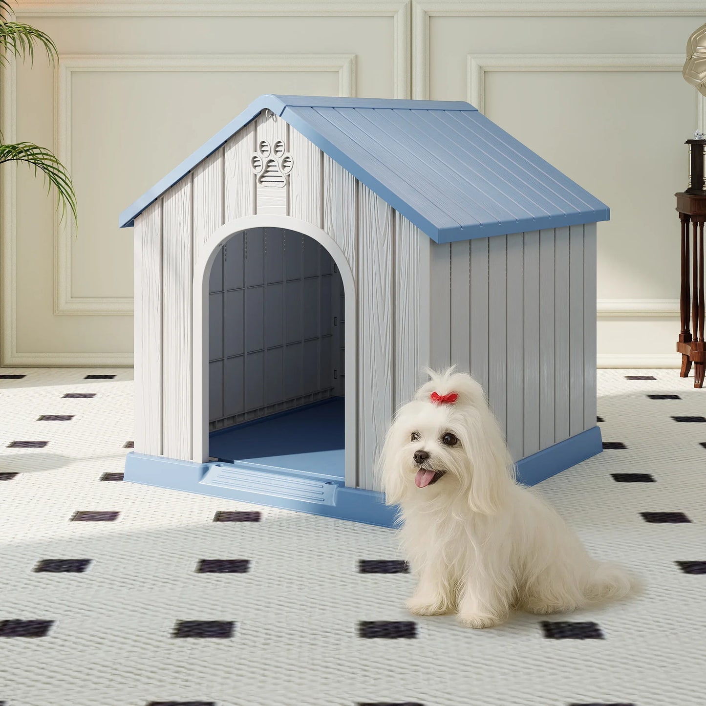 Basic Plastic Dog House Weatherproof Indoor Outdoor Shelter