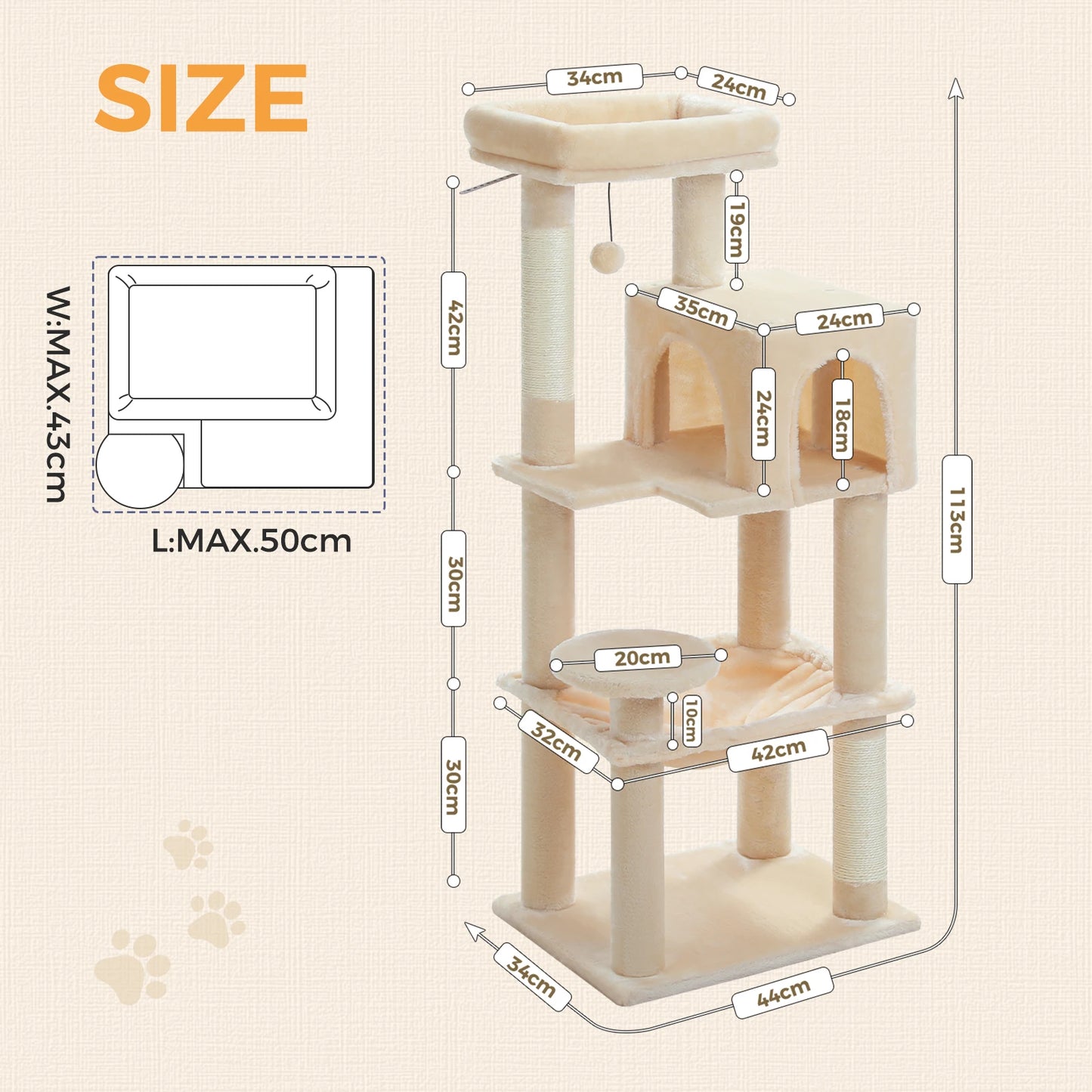 PEQULTI Five-Level Cat Tree Tower With Top Perch And Hammock