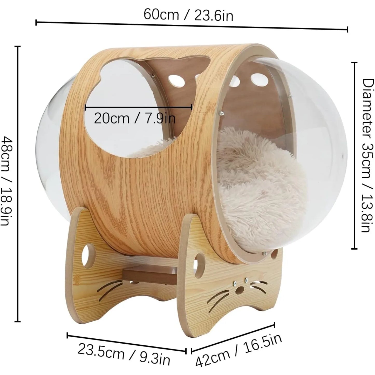 Cat Pod Bed With Wooden Frame And Acrylic Dome For Pets