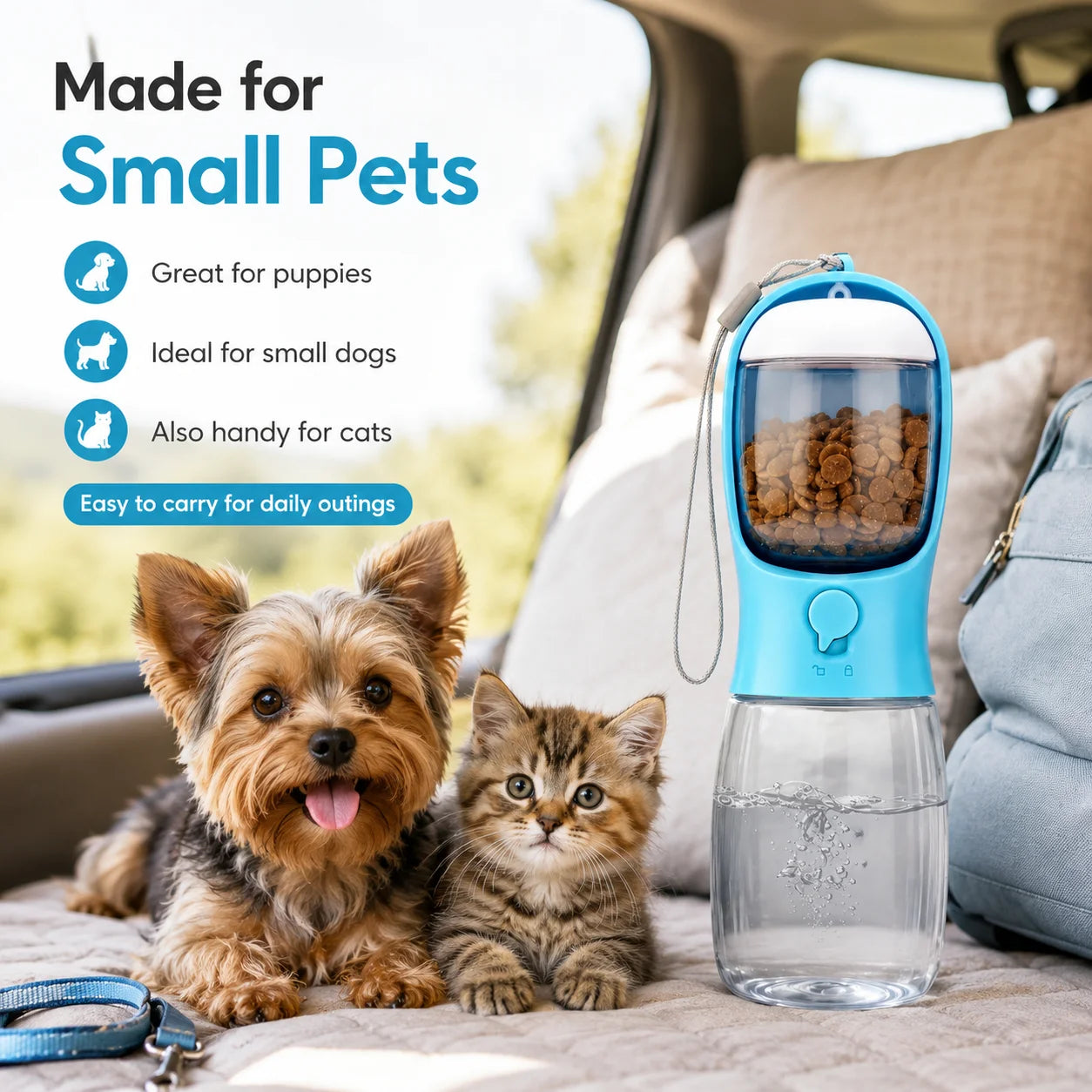 Portable Dog Water Bottle With Food Container Travel Dispenser
