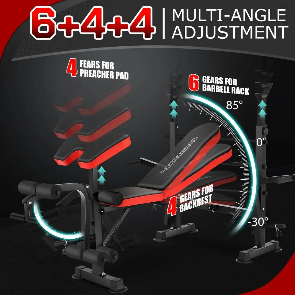 YTYIN All in One Weight Bench With Squat Rack Leg Developer Preacher Curl Rack