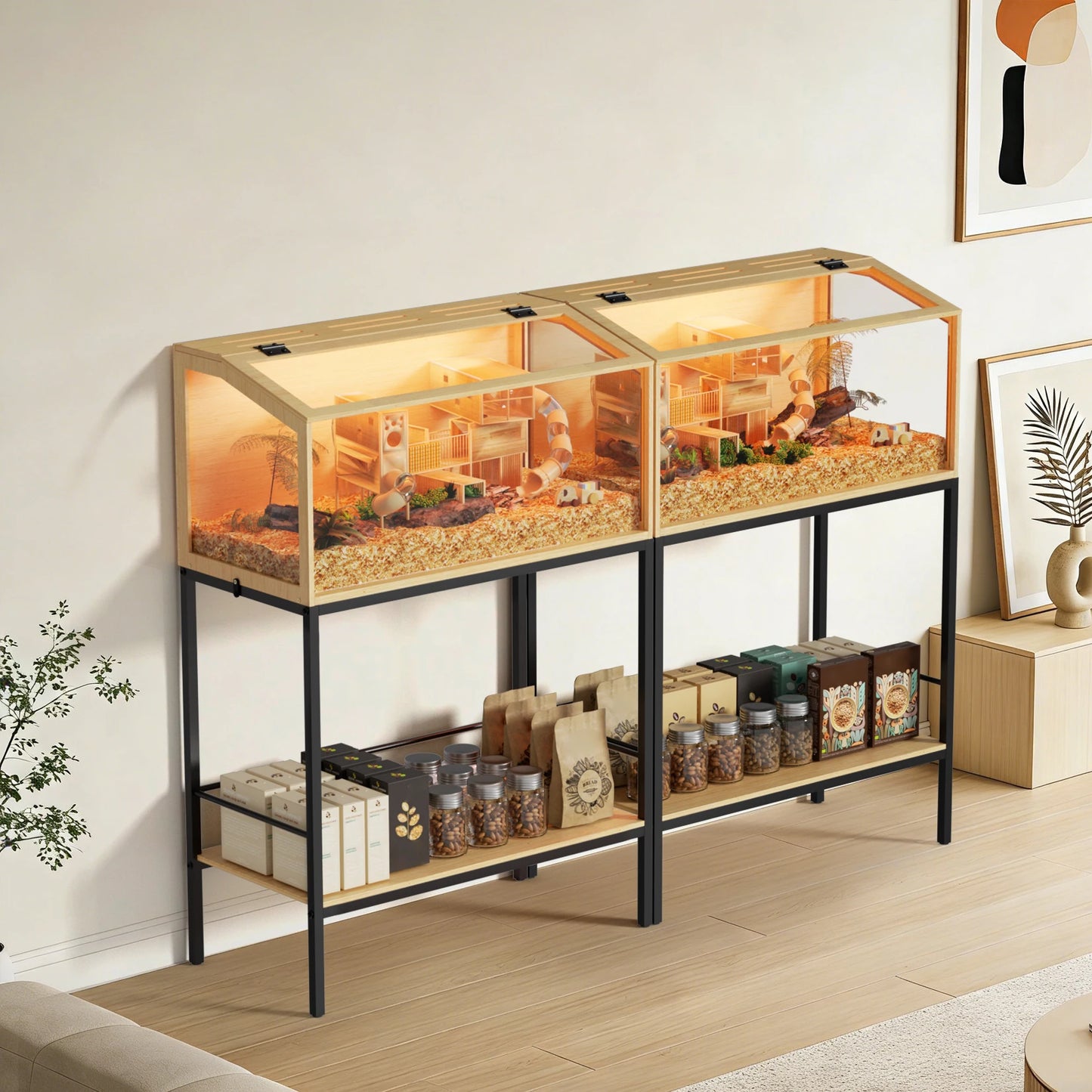 Solid Wooden Hamster Cage With Built In LED Lighting