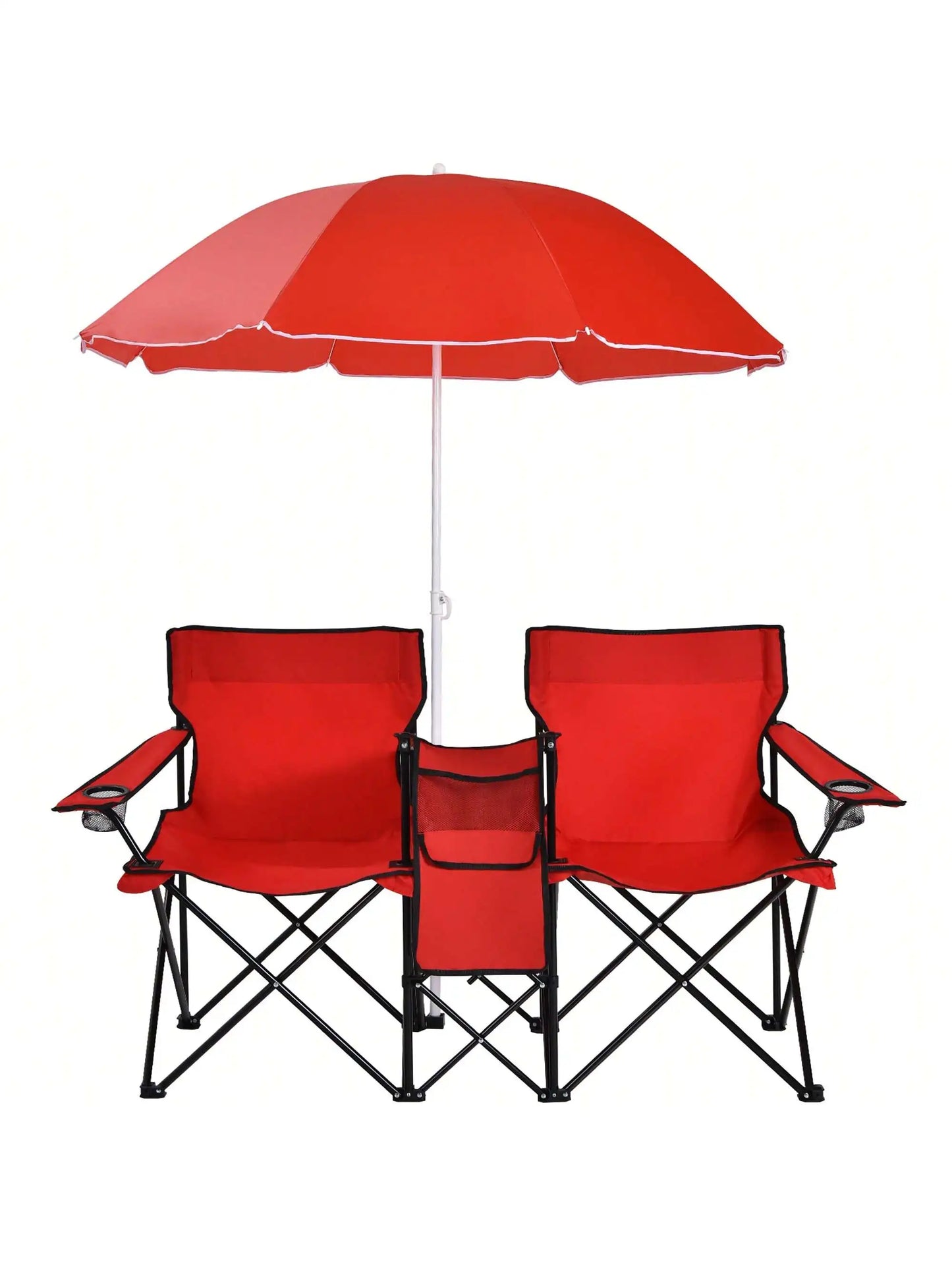 Folding Double Picnic Chair With Umbrella Table Cooler