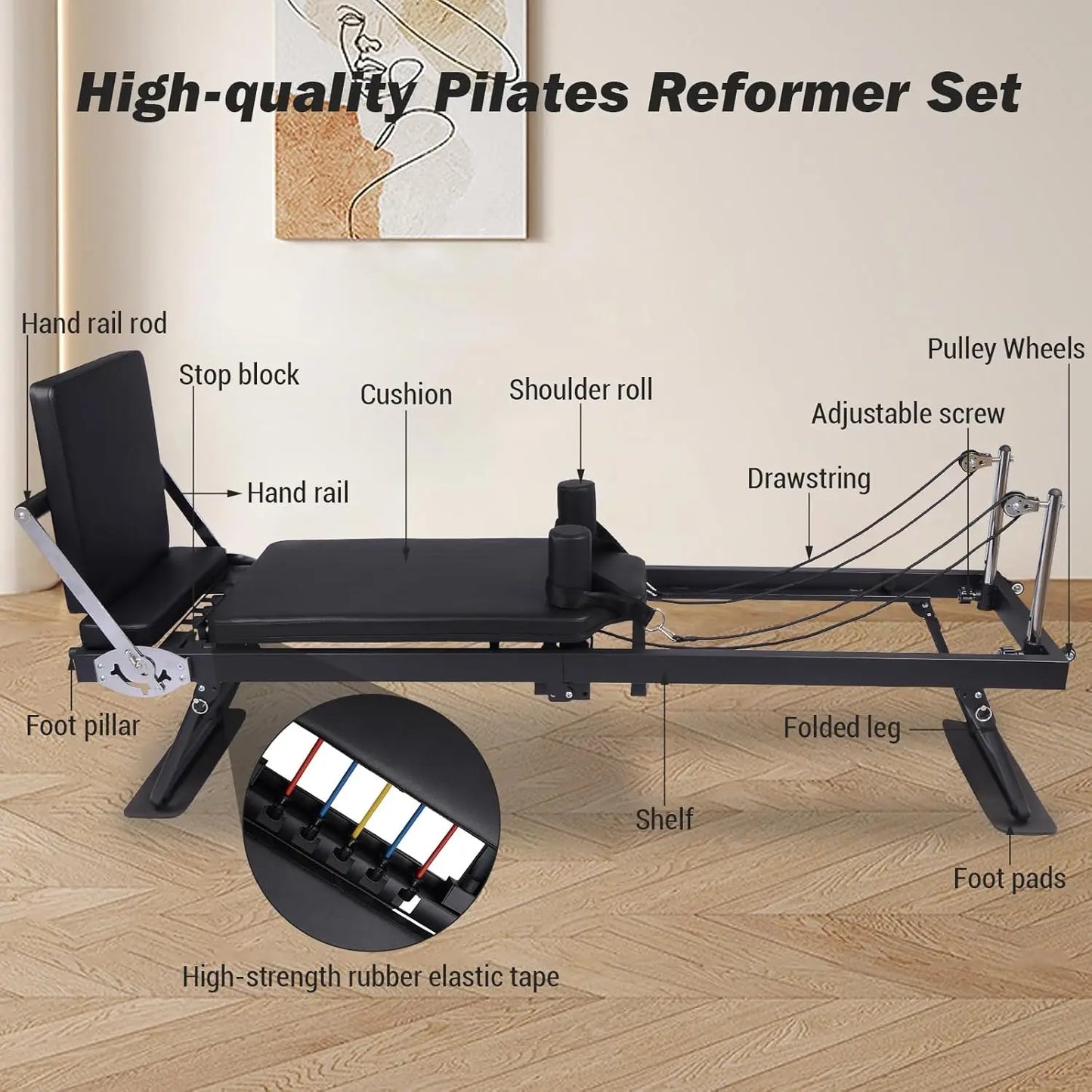 HiMISS Foldable Reformer Pilates Machine with Height Adjustments