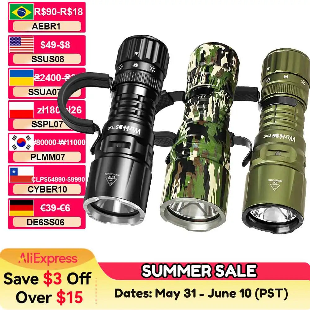 Wurkkos TD07 Tactical Flashlight 1300 Lumens Dual Switch Beam 479m