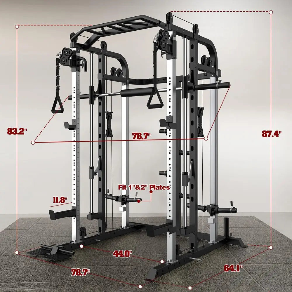 YTYIN Multifunctional Power Cage Rack With Smith Bar Cable Pulley