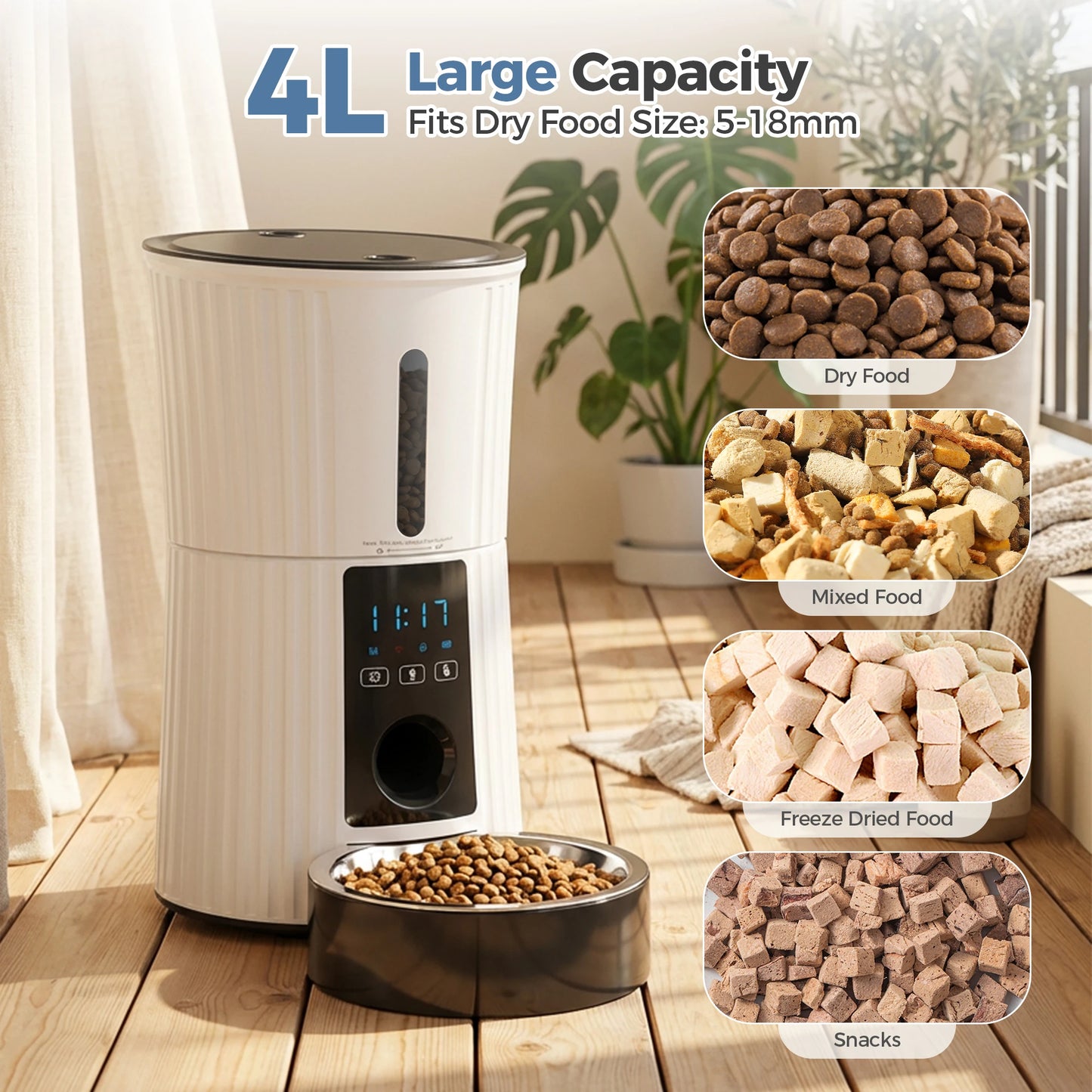 JHK Automatic Cat Feeder With WiFi App Control Dual Power